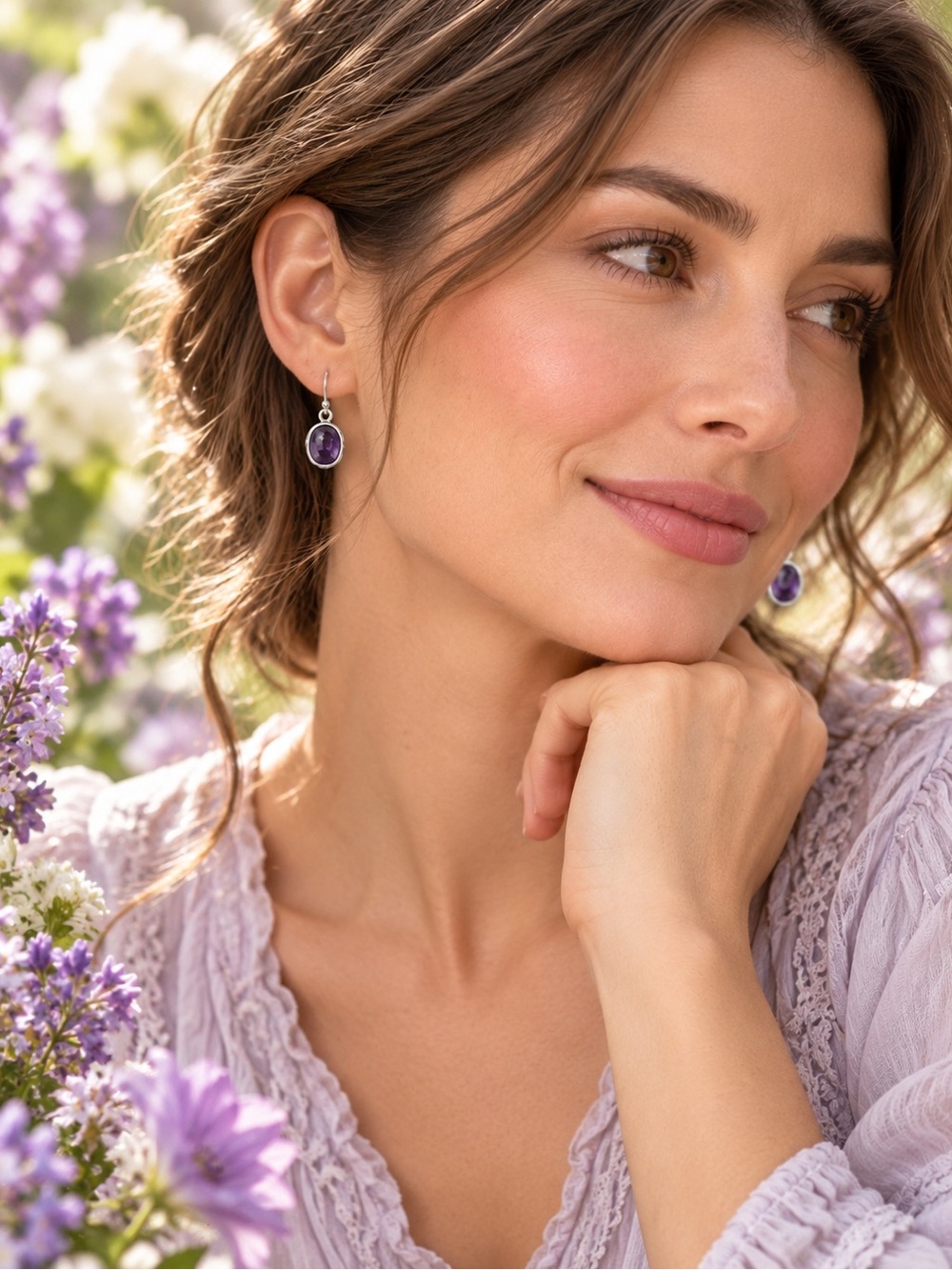 Silpada Amethyst Oval Bezel Set Sterling Silver Drop Earrings